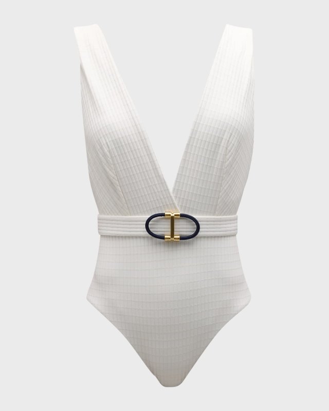 Alight Texture Plunge One-Piece Swimsuit